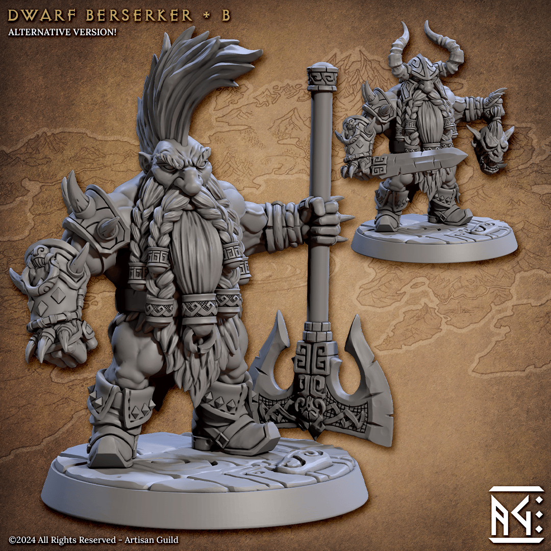 3D Printed Artisan Guild Dwarf Berserkers Dwarf Berserkers Set 28mm 32mm