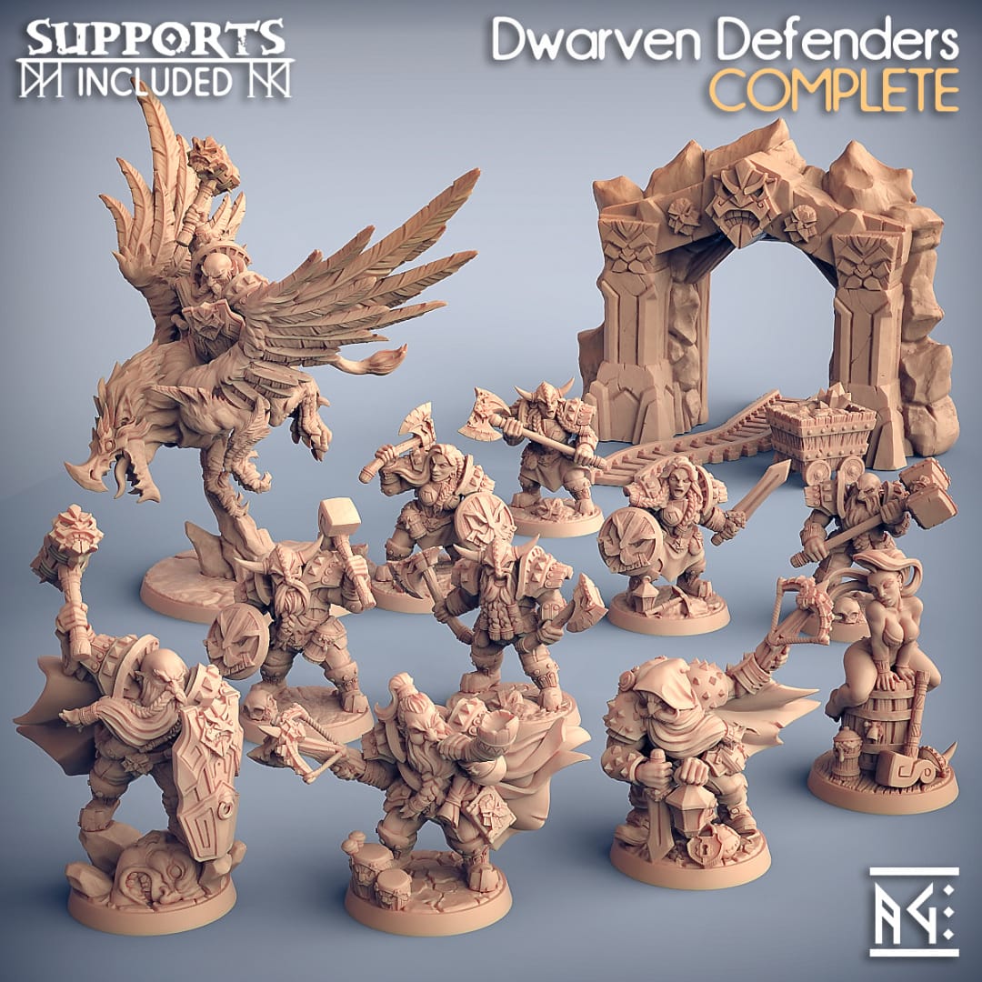 3D Printed Artisan Guild Dwarf Champion Alvar Giantslayer Dwarven Defenders Set 28mm 32mm
