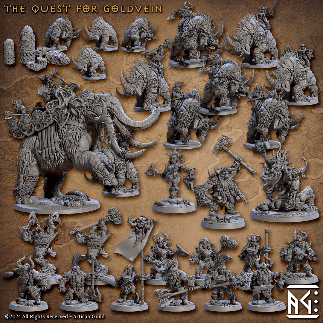 3D Printed Artisan Guild Thyra Blood Priestess of Duum Dwarf Berserkers Set 28mm 32mm