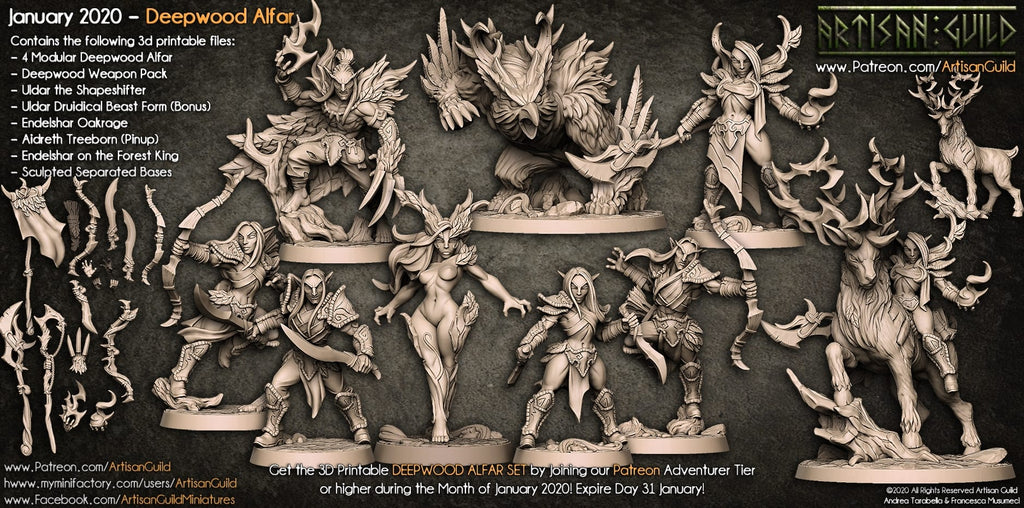 3D Printed Artisan Guild Endelshar on Forest King Deepwood Alfar Set 28mm 32mm