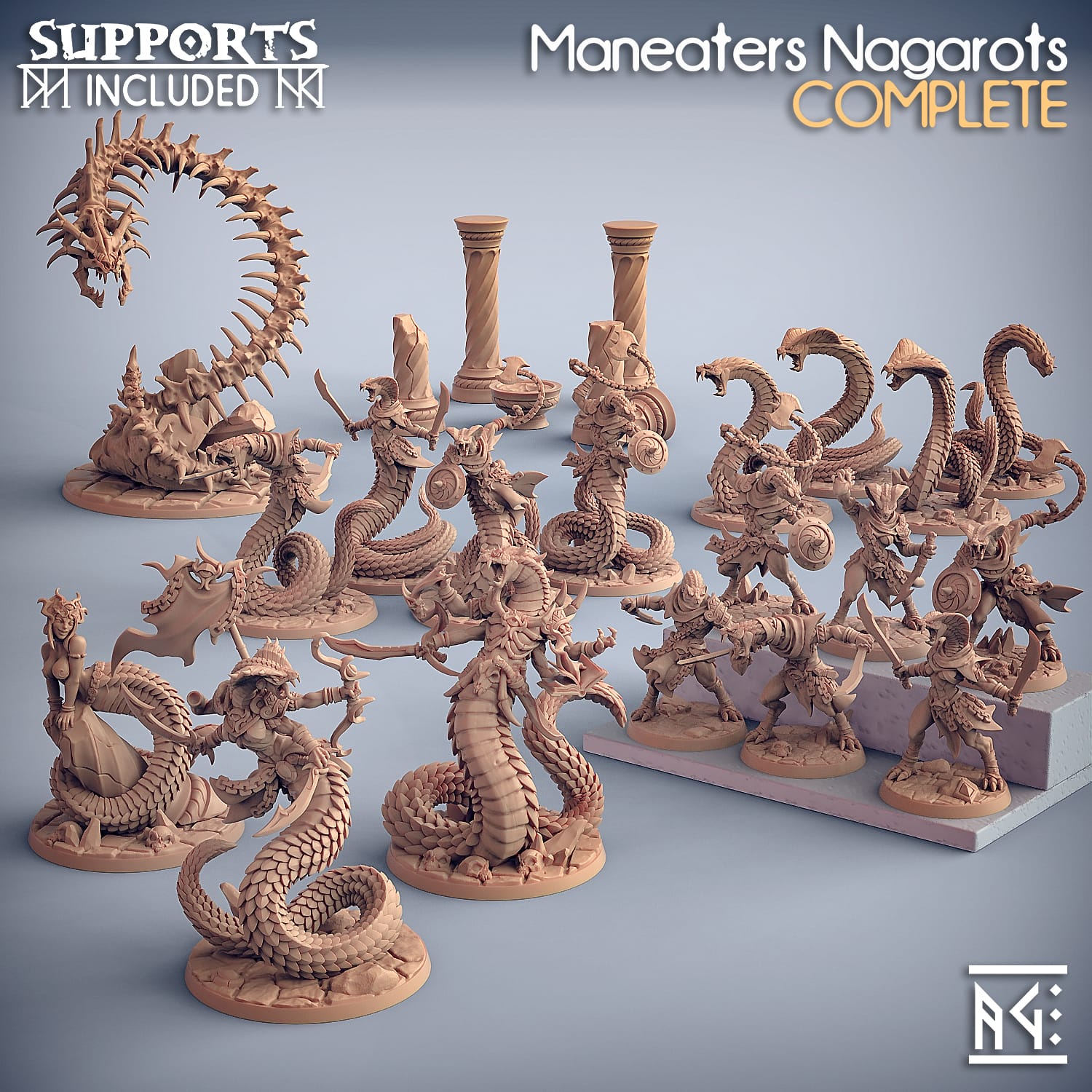 3D Printed Artisan Guild Giant Snakes Maneaters Nagarots 28mm 32mm