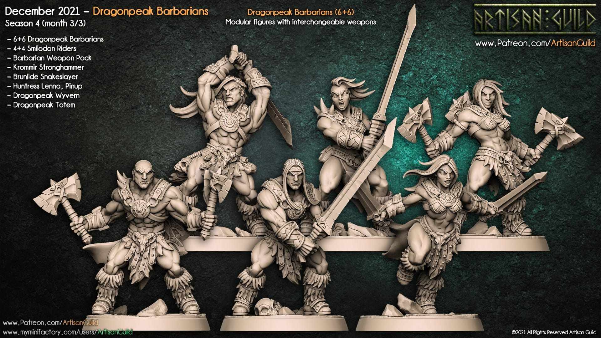 3D Printed Artisan Guild Modular Dragonpeak Barbarians Dragonpeak Barbarians 28mm 32mm