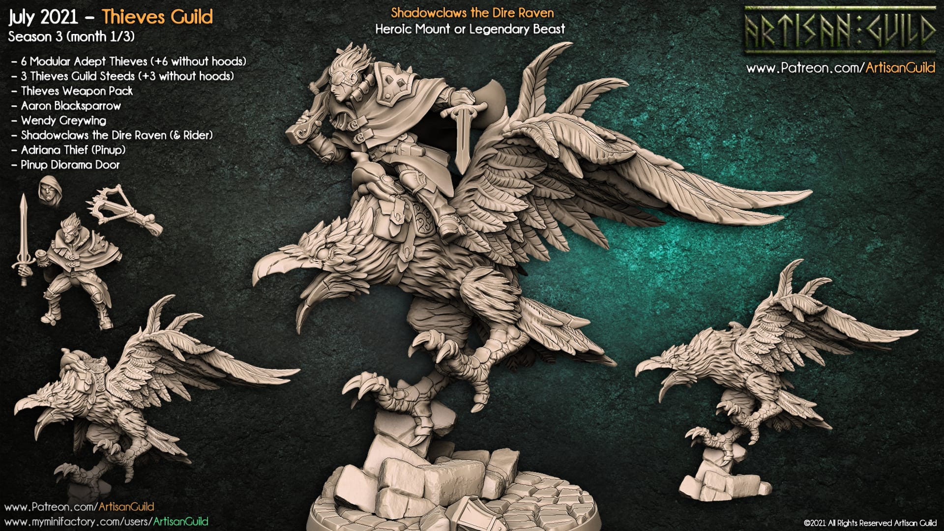 3D Printed Artisan Guild Shadowclaws the Dire Raven Thieves Guild 28mm 32mm