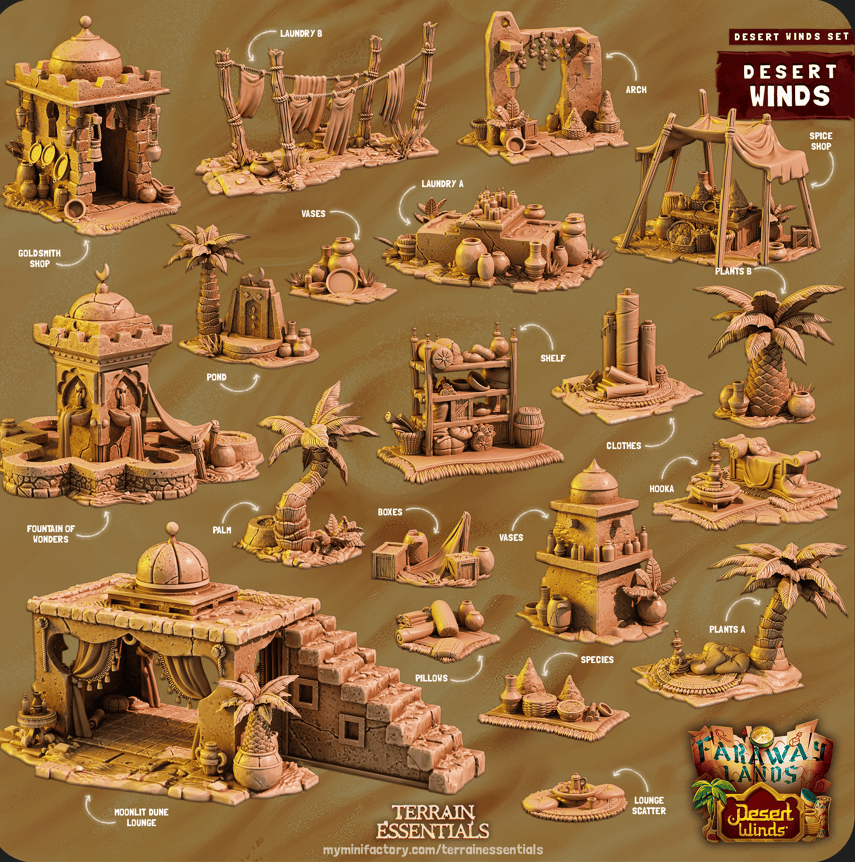 3D Printed Cast n Play Fountain of Wonders Desert Winds Terrain Set 28mm 32mm D&D