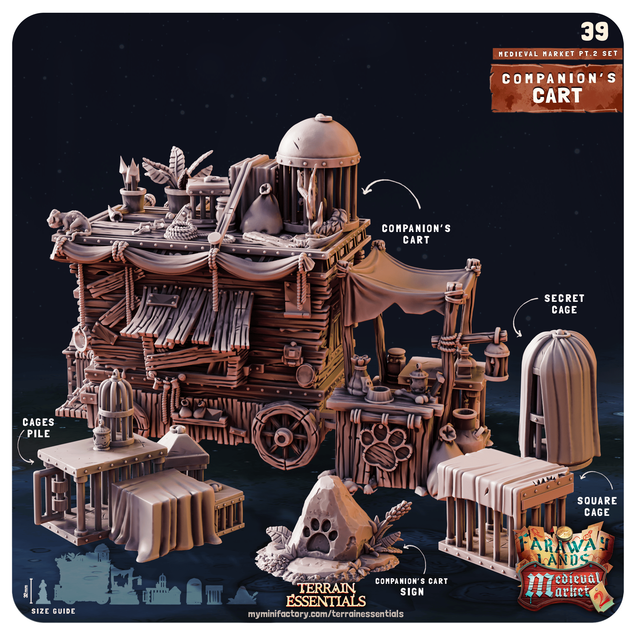 3D Printed Cast n Play Medieval Market 2 Terrain Set 28mm 32mm D&D