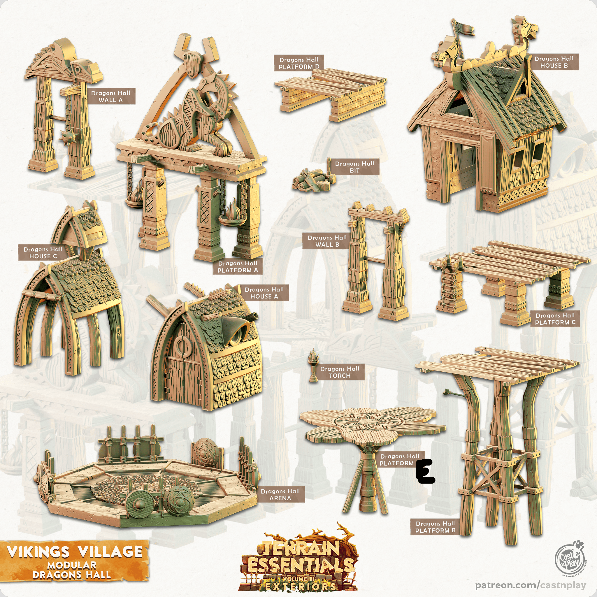 3D Printed Cast n Play Modular Dragon's Hall Vikings Village Set 28mm 32mm D&D