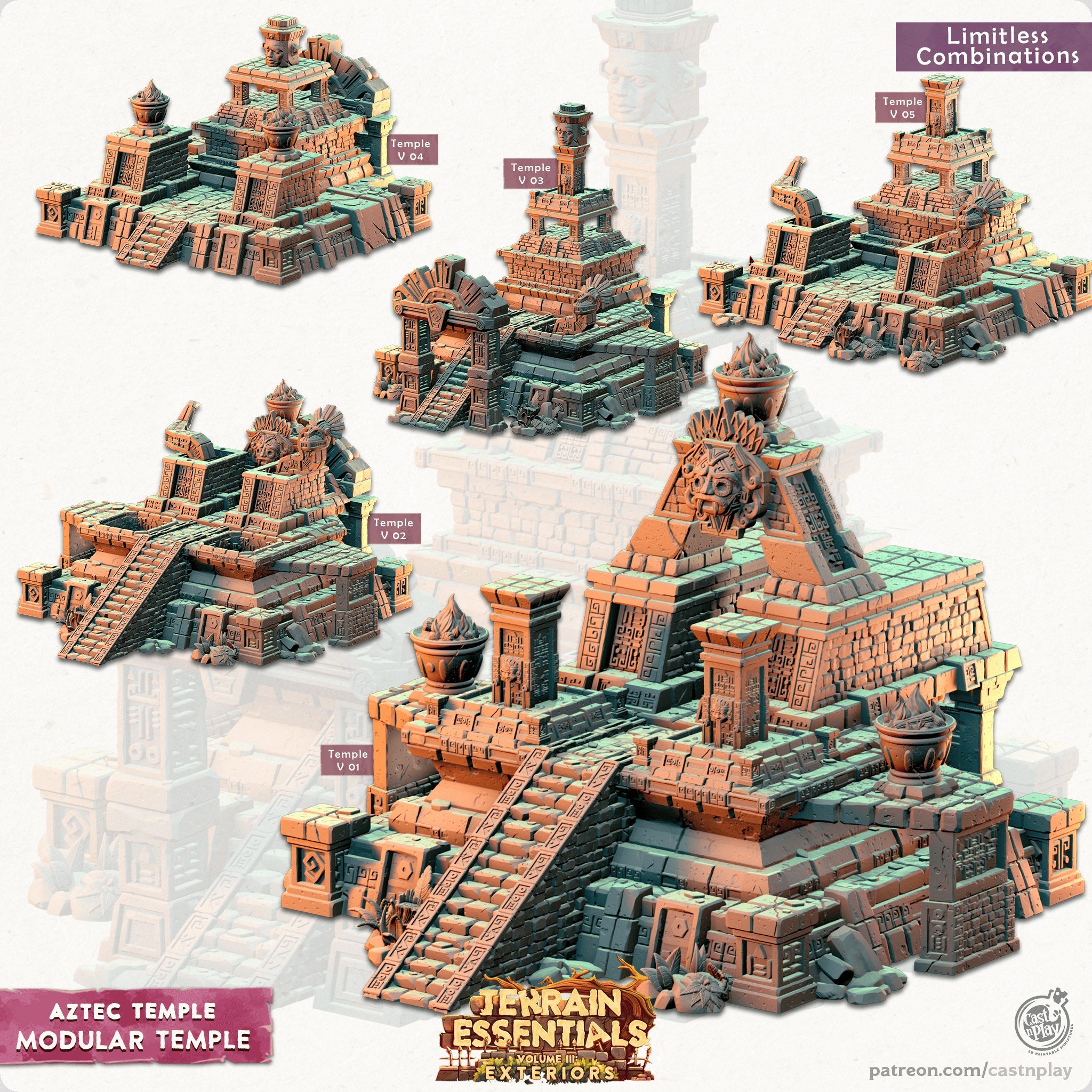3D Printed Cast n Play Modular Temple Aztec Temple Set 28mm 32mm D&D