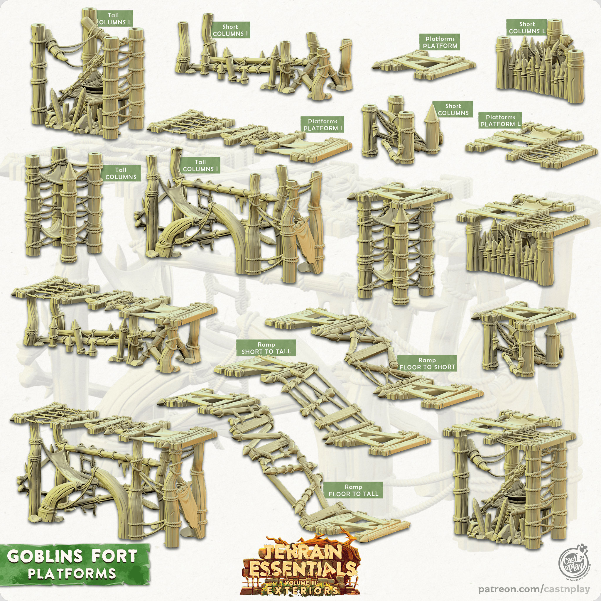 3D Printed Cast n Play Platforms Goblins Fort Set 28mm 32mm D&D