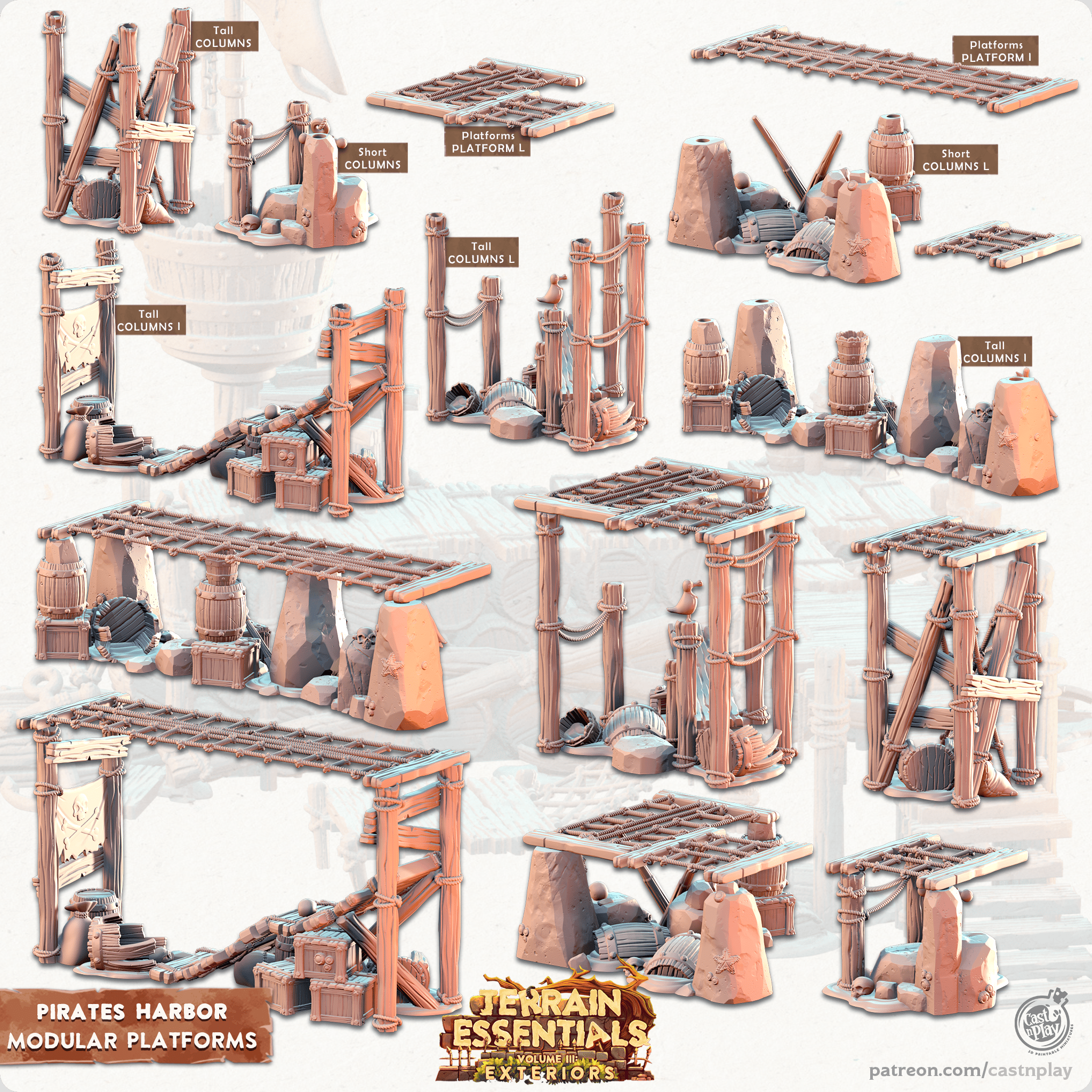 3D Printed Cast n Play Platforms Pirates Harbor Set 28mm 32mm D&D