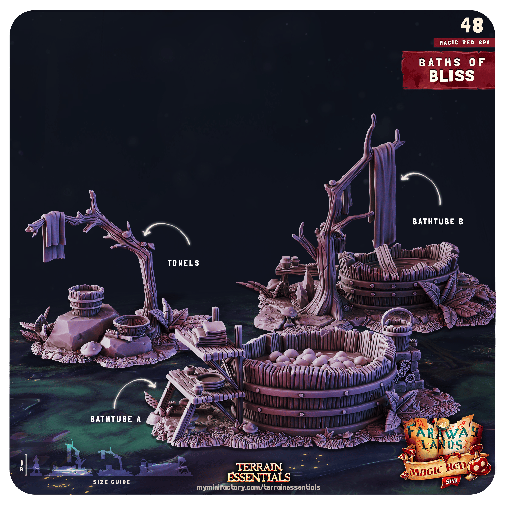 3D Printed Cast n Play Red Magic Spa Set 28mm 32mm D&D