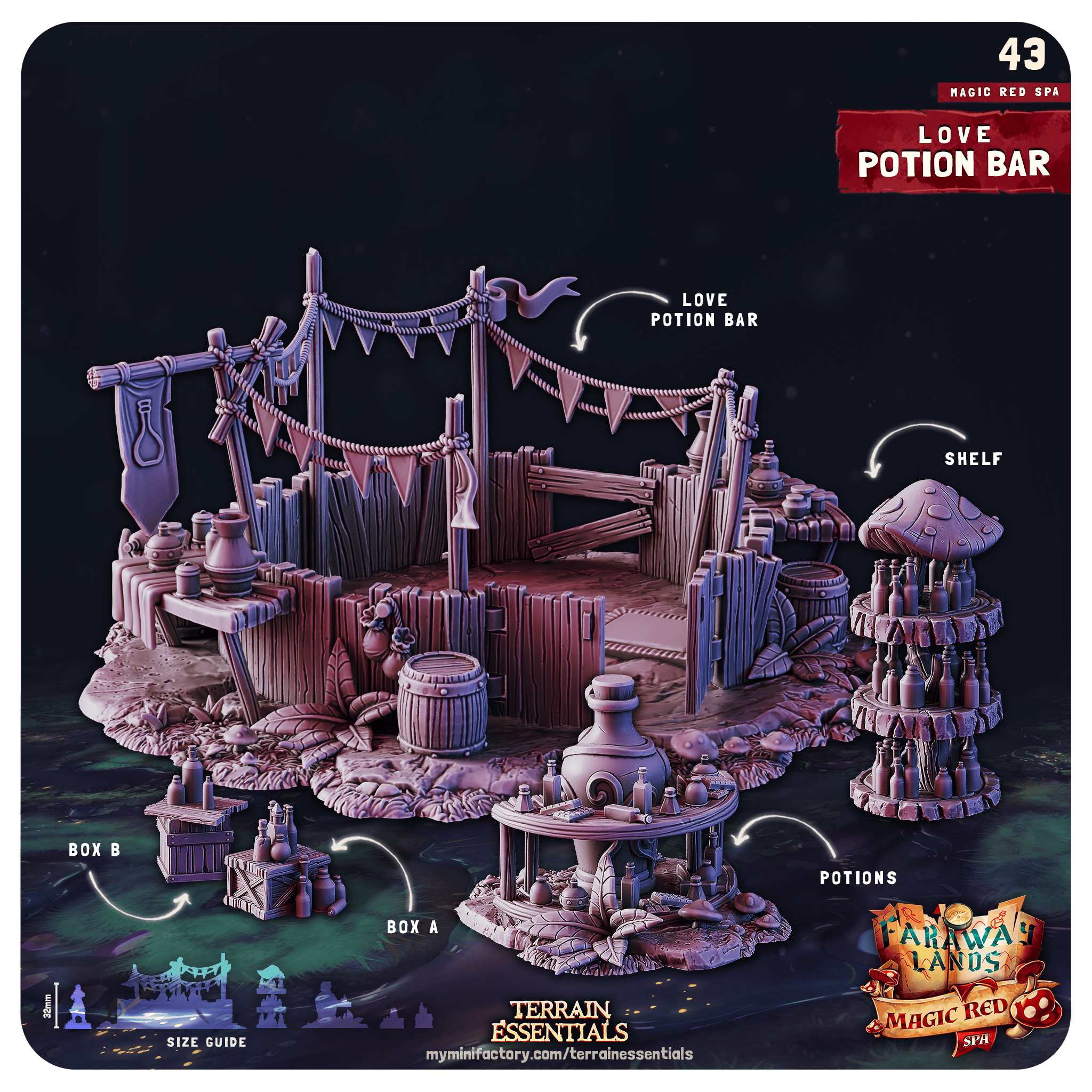 3D Printed Cast n Play Red Magic Spa Set 28mm 32mm D&D