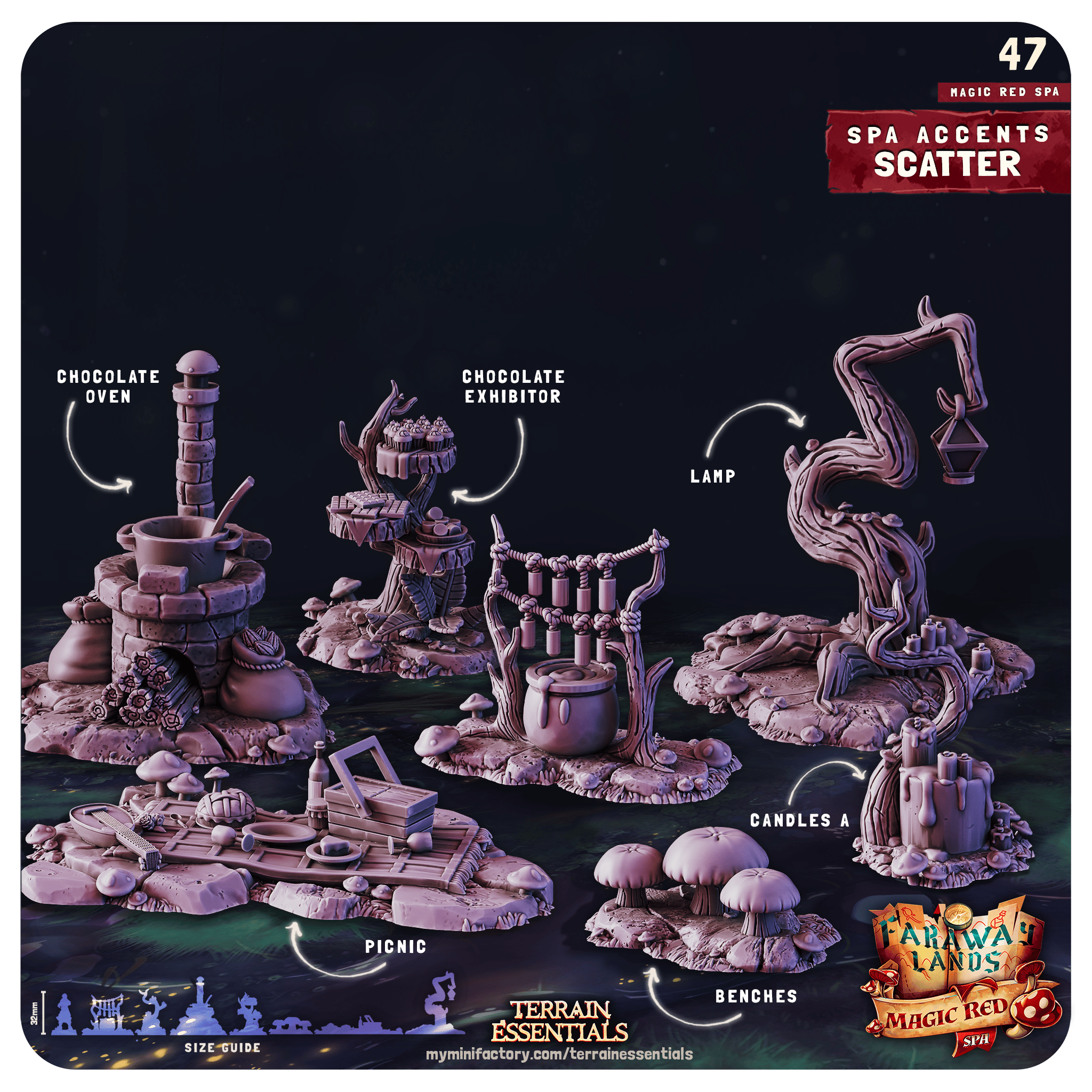 3D Printed Cast n Play Red Magic Spa Set 28mm 32mm D&D