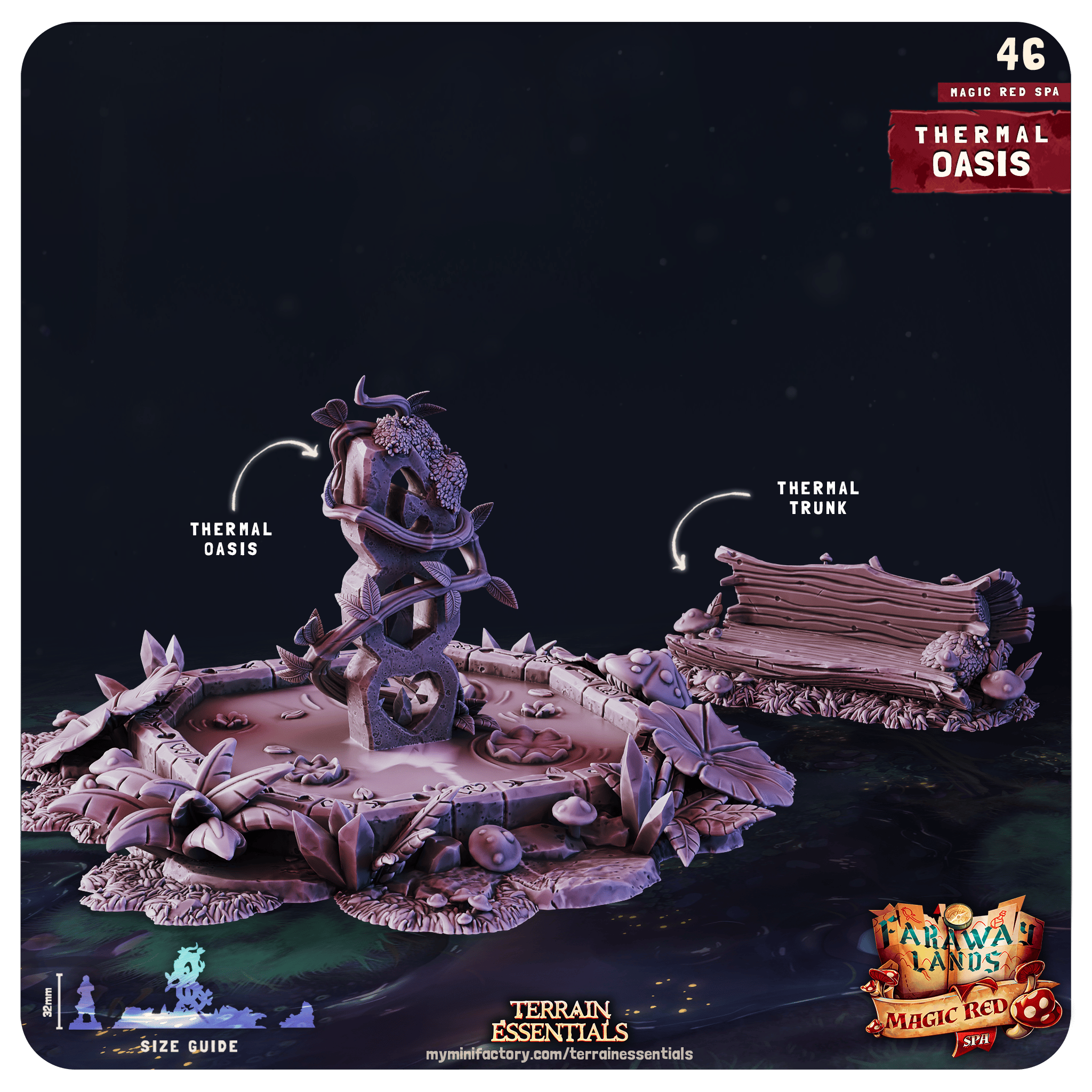3D Printed Cast n Play Red Magic Spa Set 28mm 32mm D&D