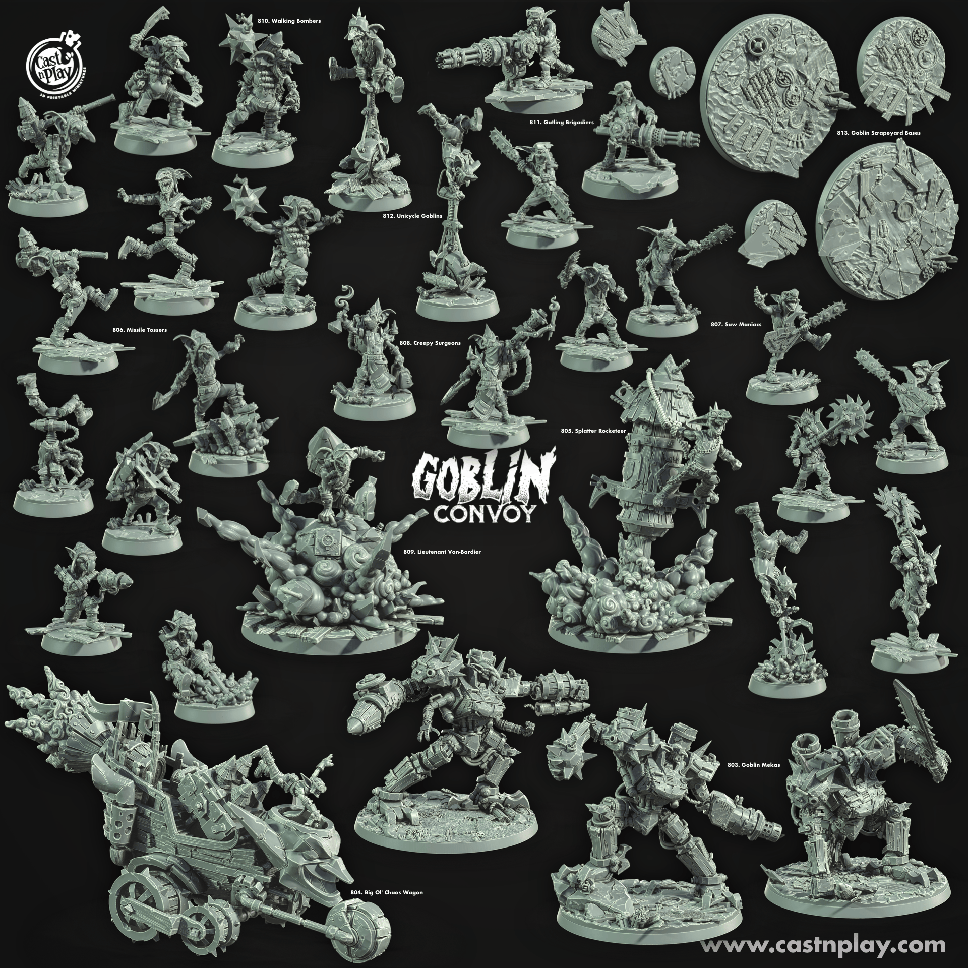 3D Printed Cast n Play Unicycle Goblins The Goblin Convoy 28mm 32mm D&D