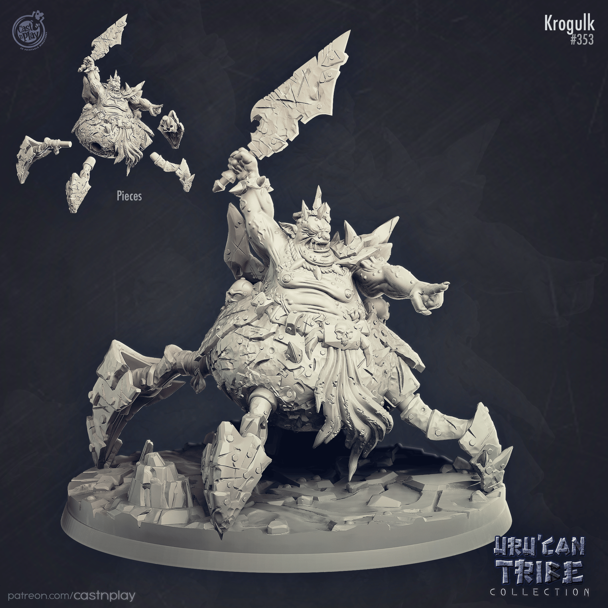 3D Printed Cast n Play Uru Can Tribe - Krogulk The Goblin King 28mm 32mm D&D