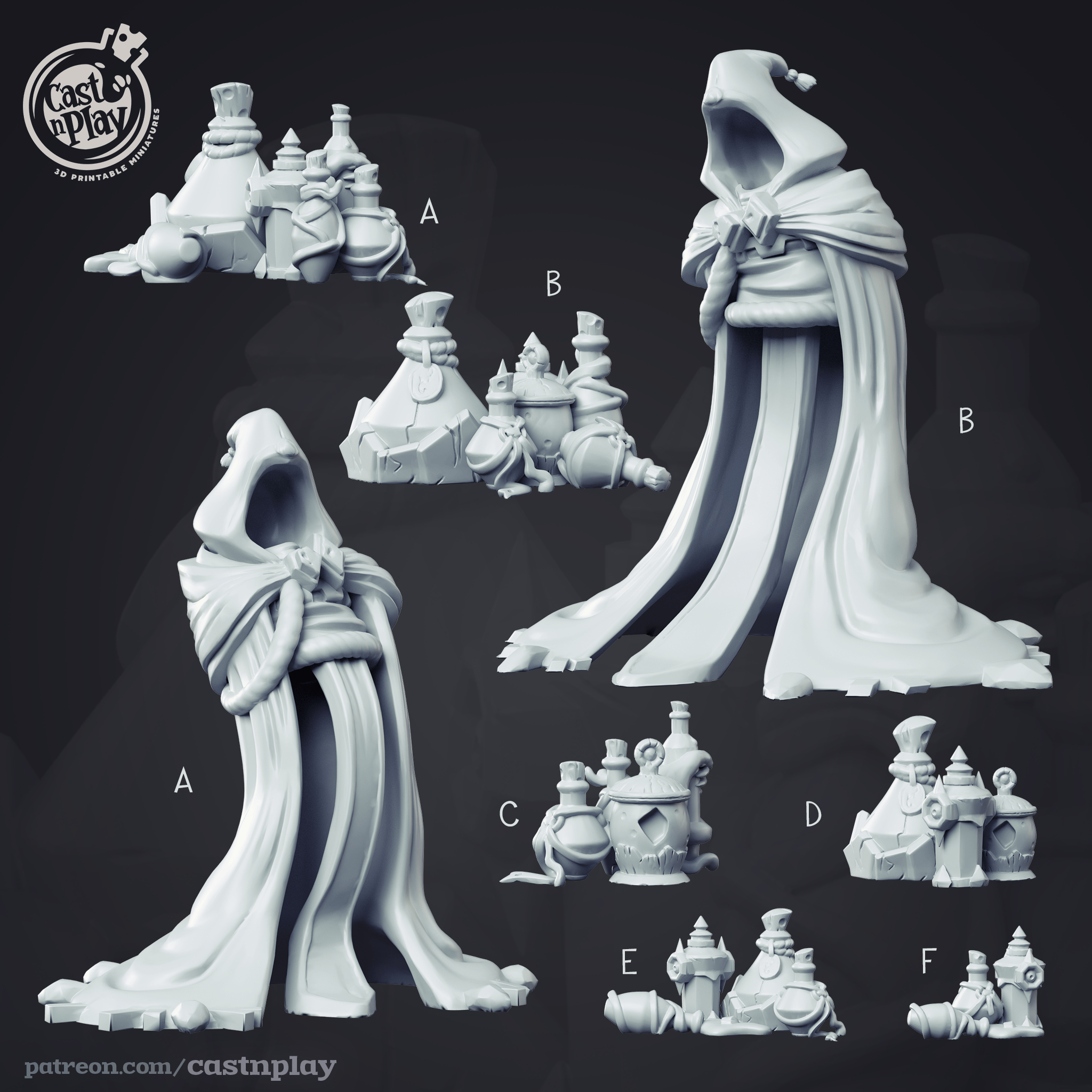 3D Printed Cast n Play Wizard Props Wizard's Guild Set 28mm 32mm D&D