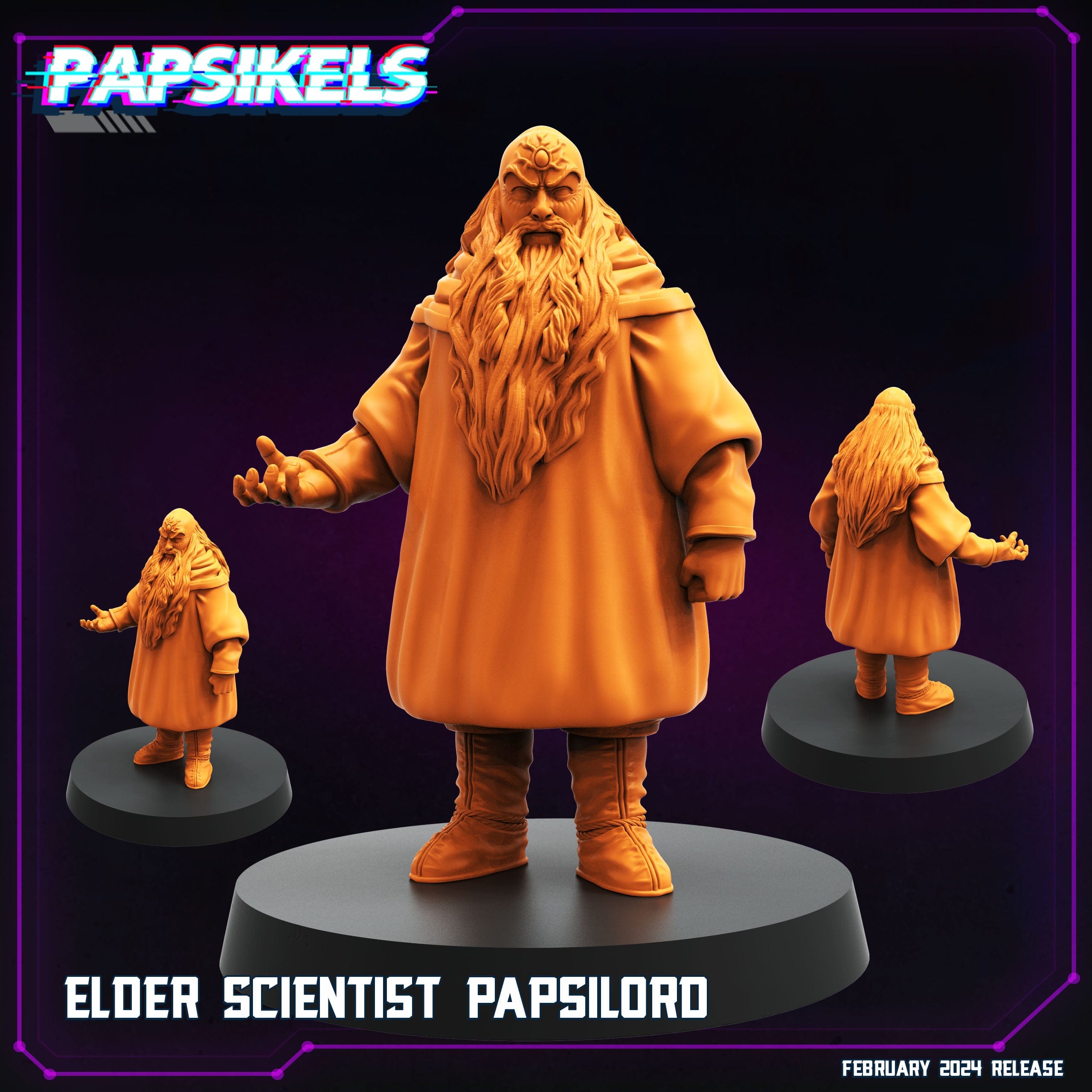 3D Printed Papsikels Elder Scientist Papsilord February 2025 Cyberpunk 28mm 32mm