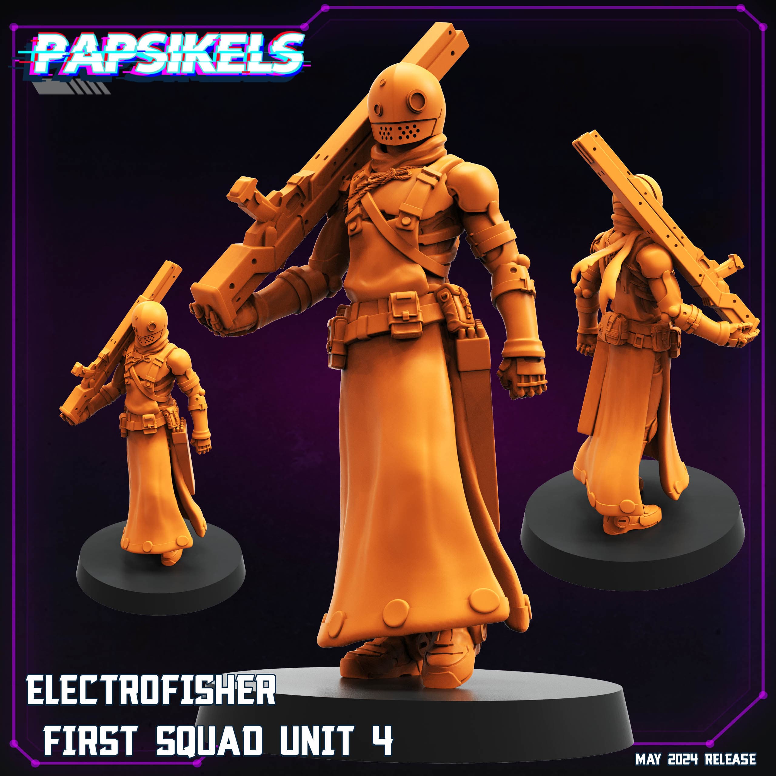 3D Printed Papsikels Electrofisher First Squad Set May 2024 Cyberpunk 28mm 32mm