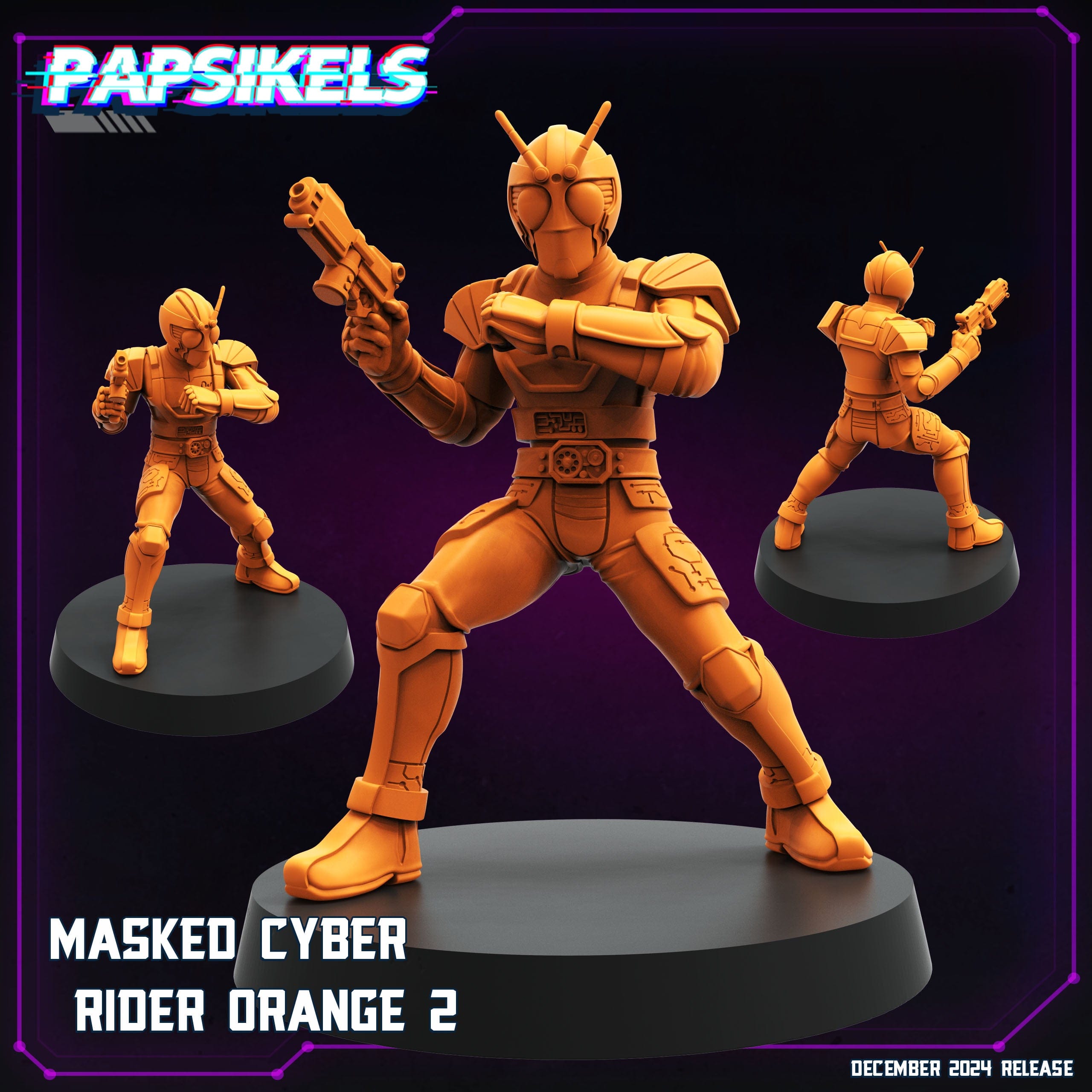 3D Printed Papsikels Masked Cyber Rider Orange Dec. 2024 Cyberpunk 28mm 32mm