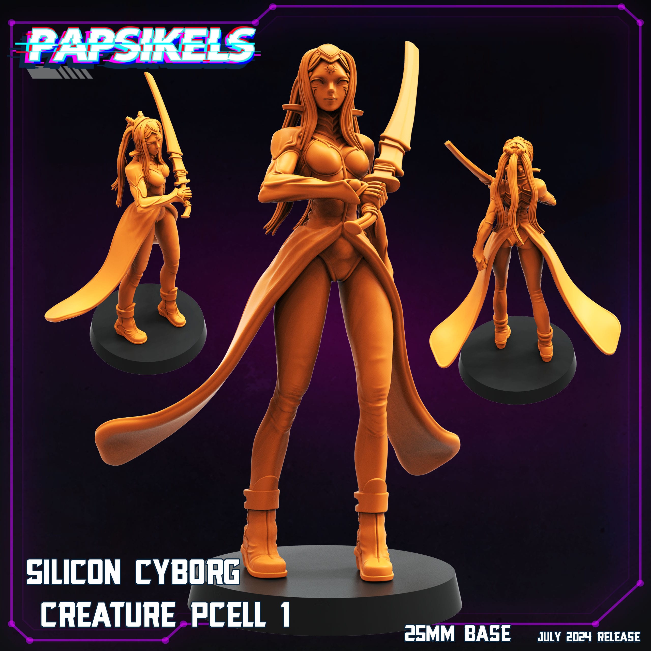 3D Printed Papsikels Silicon Cyborg Creature Set July 2024 Cyberpunk 28mm 32mm
