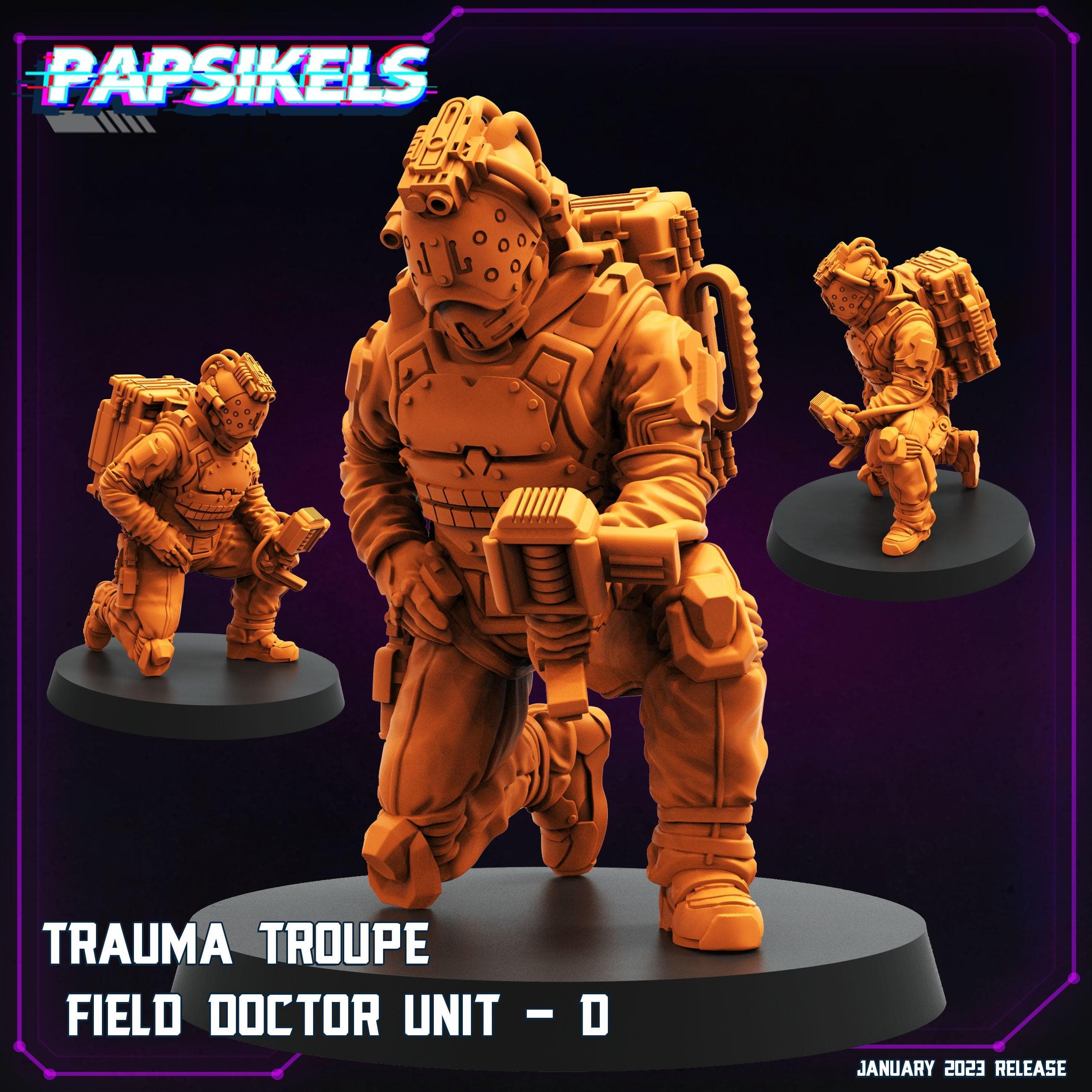3D Printed Papsikels Trauma Troupe Field Doctor Unit Set January 2024 Cyberpunk 28mm 32mm