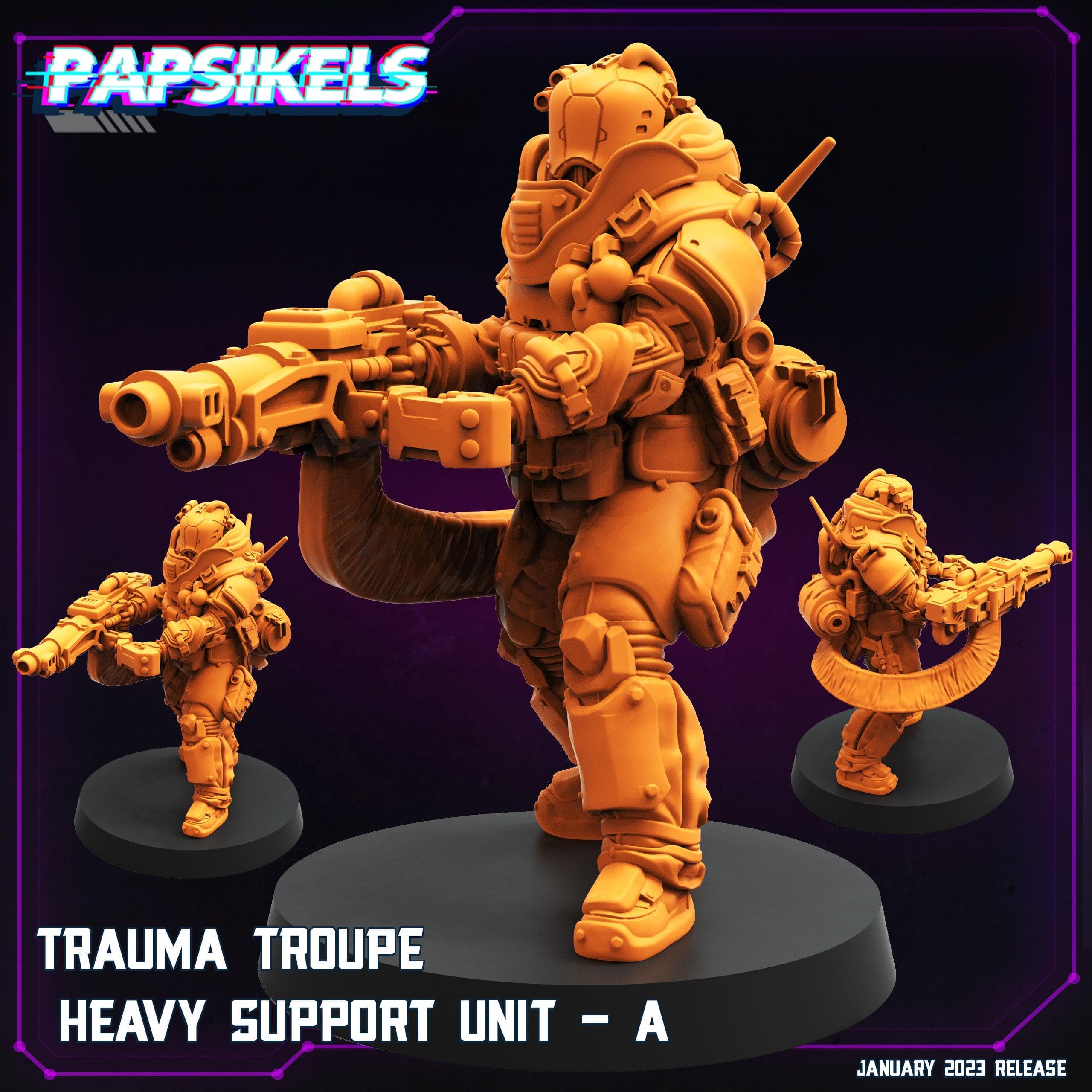 3D Printed Papsikels Trauma Troupe Heavy Support Unit Set January 2024 Cyberpunk 28mm 32mm