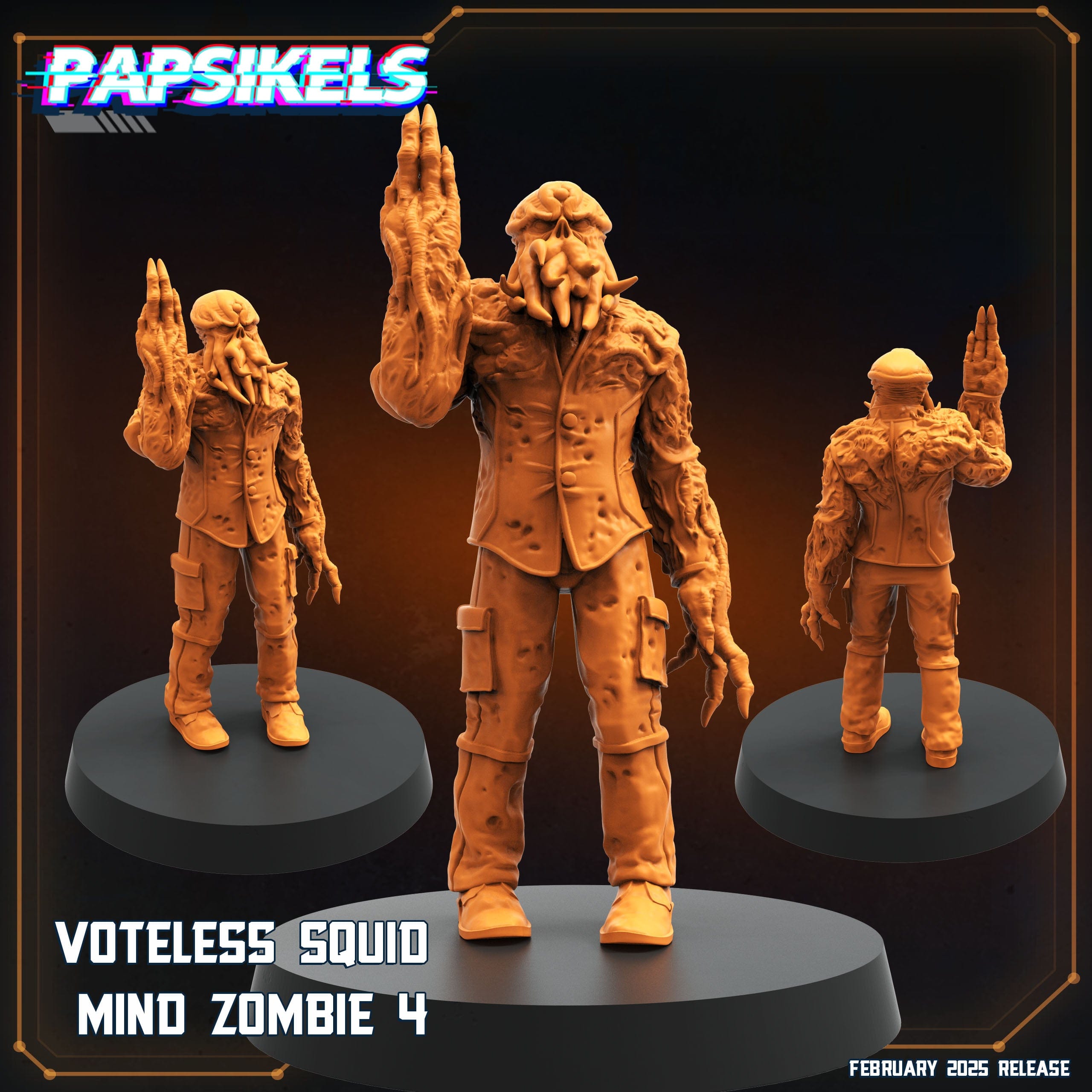 3D Printed Papsikels Voteless Squid Mind Zombie Set February 2025 Scifi 28mm 32mm
