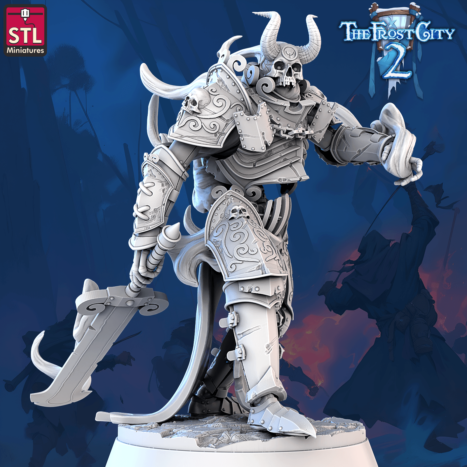 3D Printed STL Miniatures Burning Skeleton Set The Frost City 2 28 - 32mm War Gaming D&D