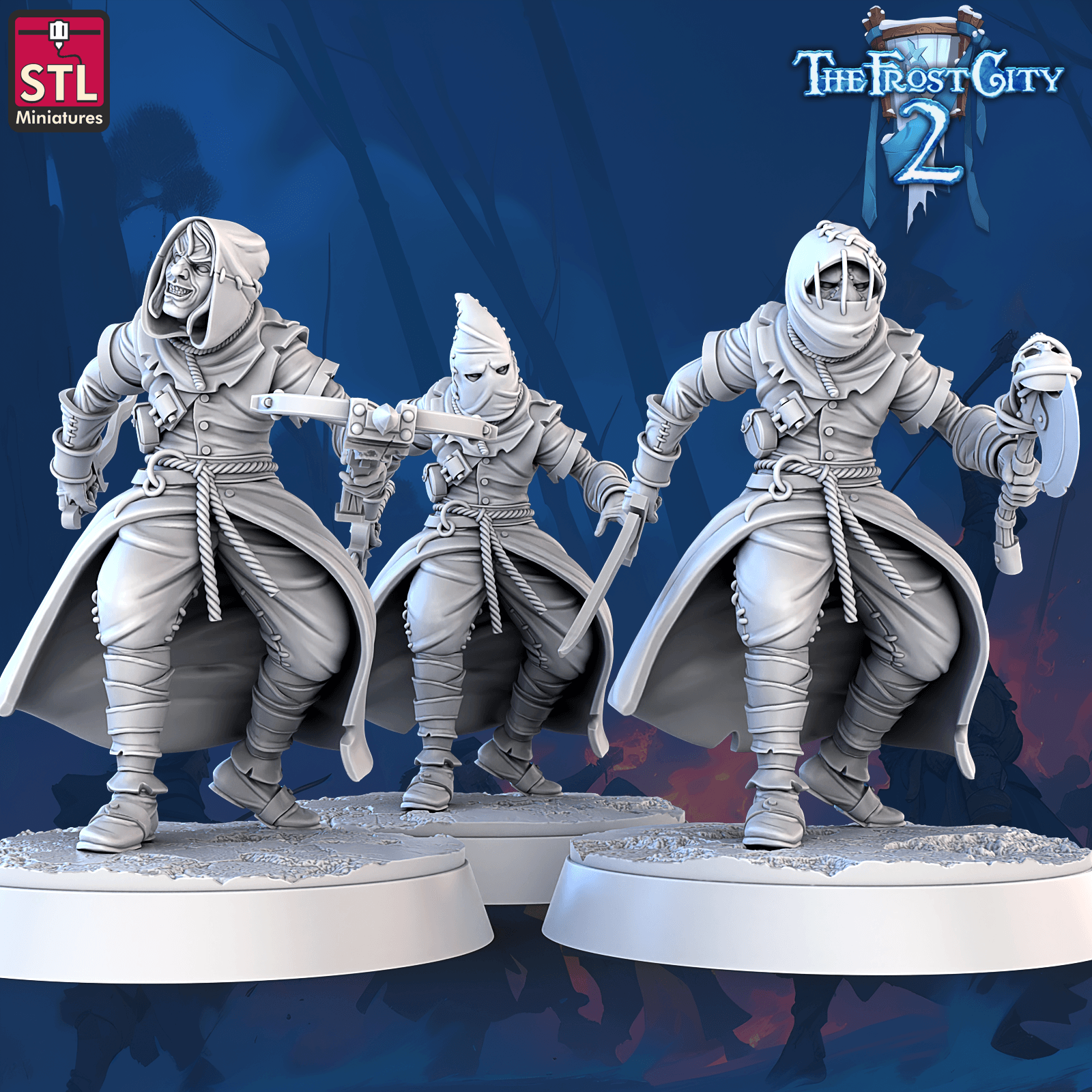 3D Printed STL Miniatures Cultist Set The Frost City 2 28 - 32mm War Gaming D&D