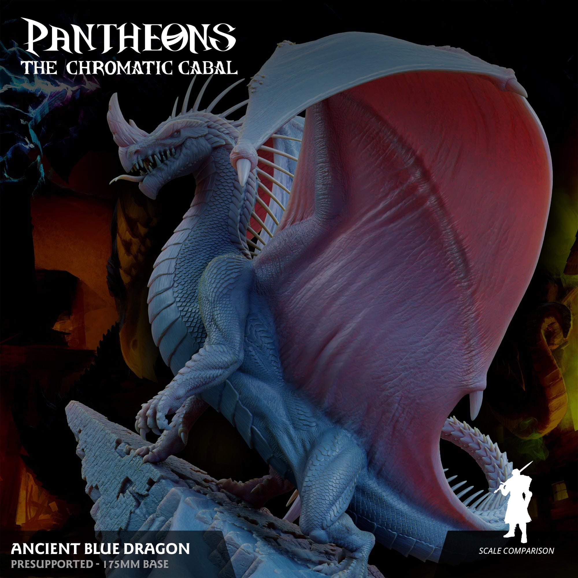 3D Printed Sordane Publishing Ancient Blue Dragon Pantheons The Chromatic Cabal 28 32mm D&D