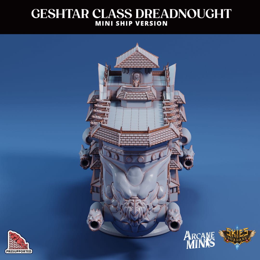 3D Printed Sordane Publishing Arcane Minis Mini Ship - Geshtar Dreadnought 28 32mm D&D