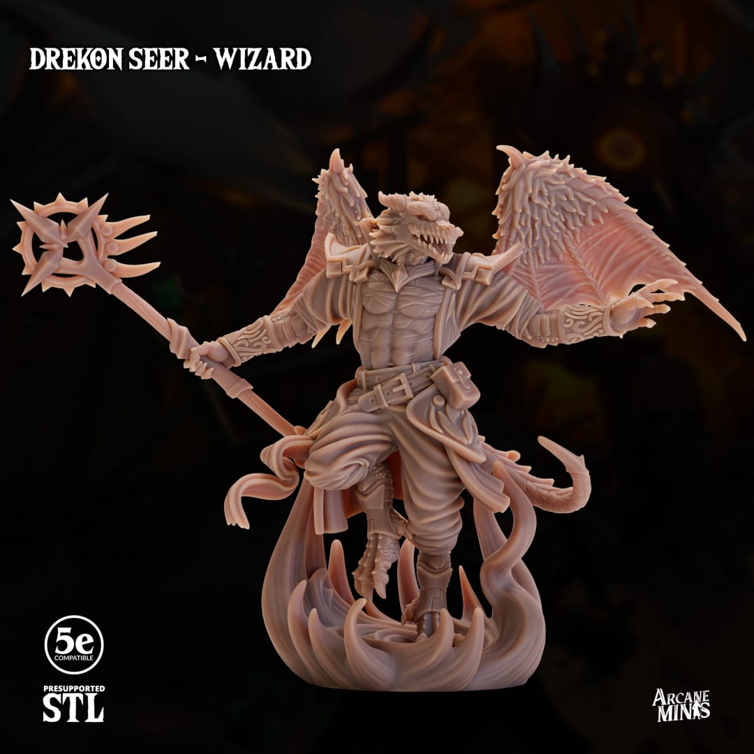 3D Printed Sordane Publishing Drekon Seer Wizard Set 28 32mm D&D