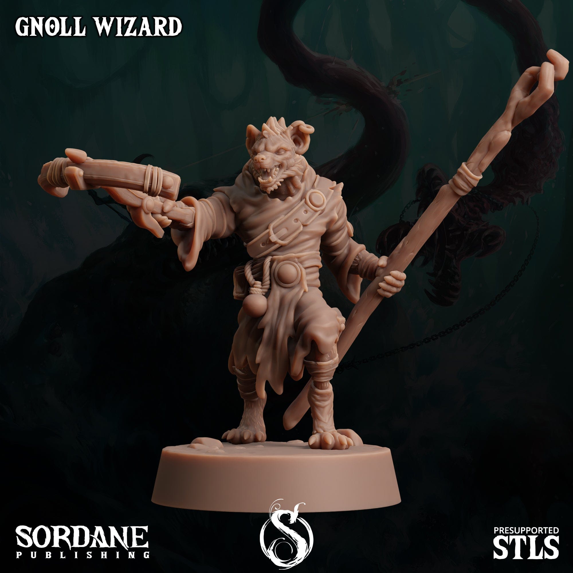 3D Printed Sordane Publishing Gnoll Wizard 28 32mm D&D