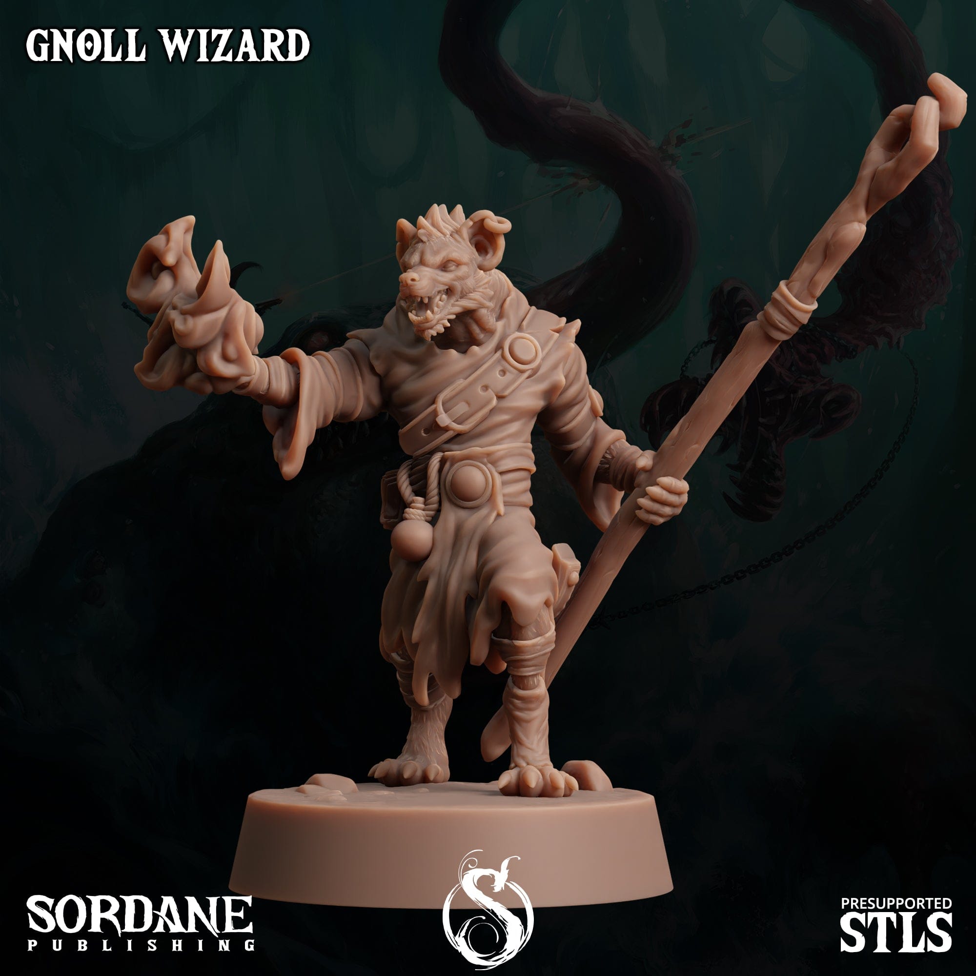 3D Printed Sordane Publishing Gnoll Wizard 28 32mm D&D