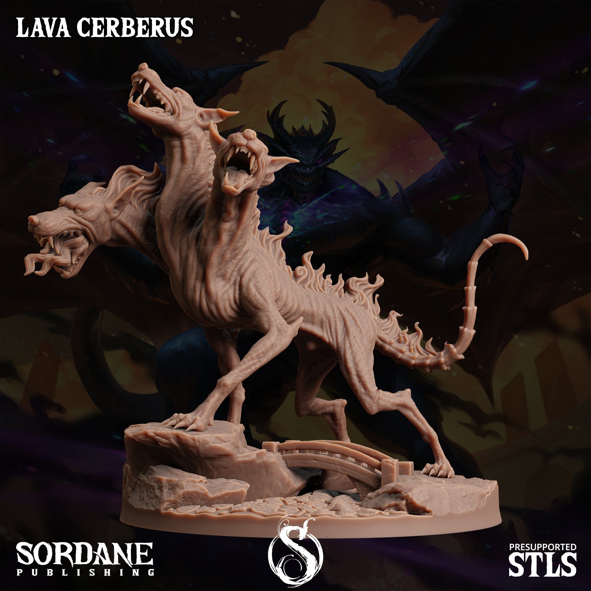 3D Printed Sordane Publishing Lava Cerberus Monster Mayhem II 28 32mm D&D
