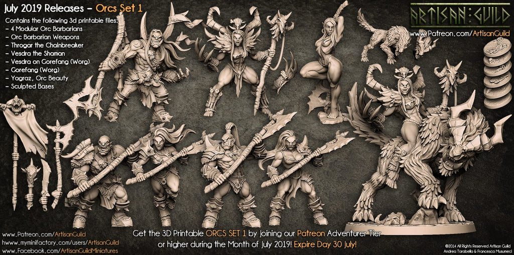 3D Printed Artisan Guild Standalone Weapons for Loot and Racks Orc Barbarians Set  28mm 32mm