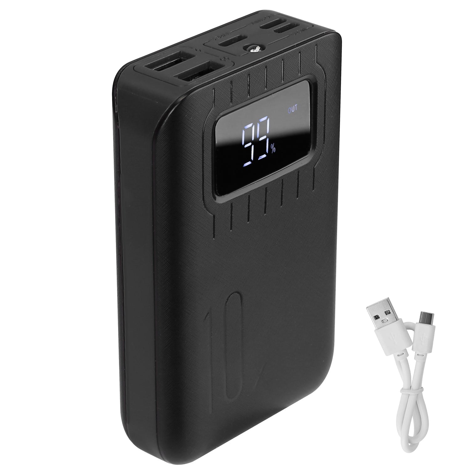 10000mAh Portable Power Bank External Battery Pack Charger Dual USB Charge Ports with LCD Display Flashlight Type C Micro USB Lightning Input Ports