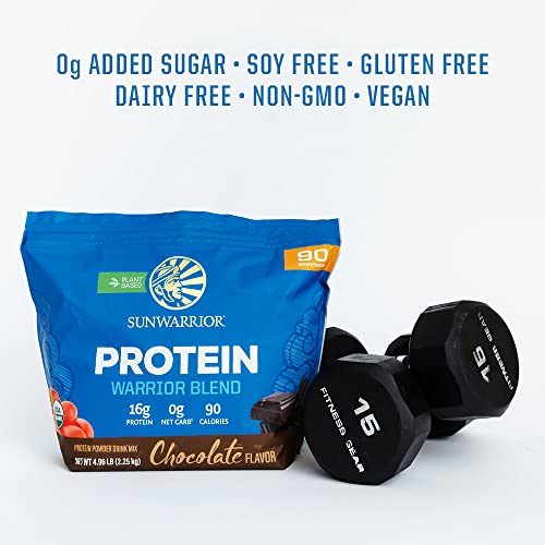 Organic Sunwarrior - Warrior Blend, Plant Based, Raw Vegan Protein Powder with Peas & Hemp, Chocolate, 30 Servings, 26.4 Ounce