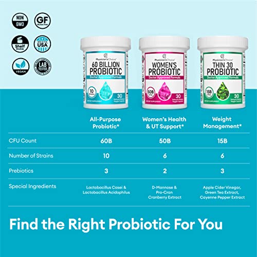 Physician's CHOICE Probiotics 60 Billion CFU - 10 Diverse Strains + Organic Prebiotic - Digestive & Gut Health - Supports Occasional Constipation, Diarrhea, Gas & Bloating - Probiotics For Women & Men