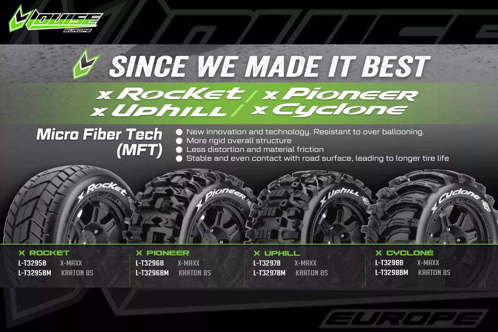 Louise R/C MFT X-Rocket Belted Monster Truck Tires Mounted 24mm Hex Pair for Arrma Kraton 8S