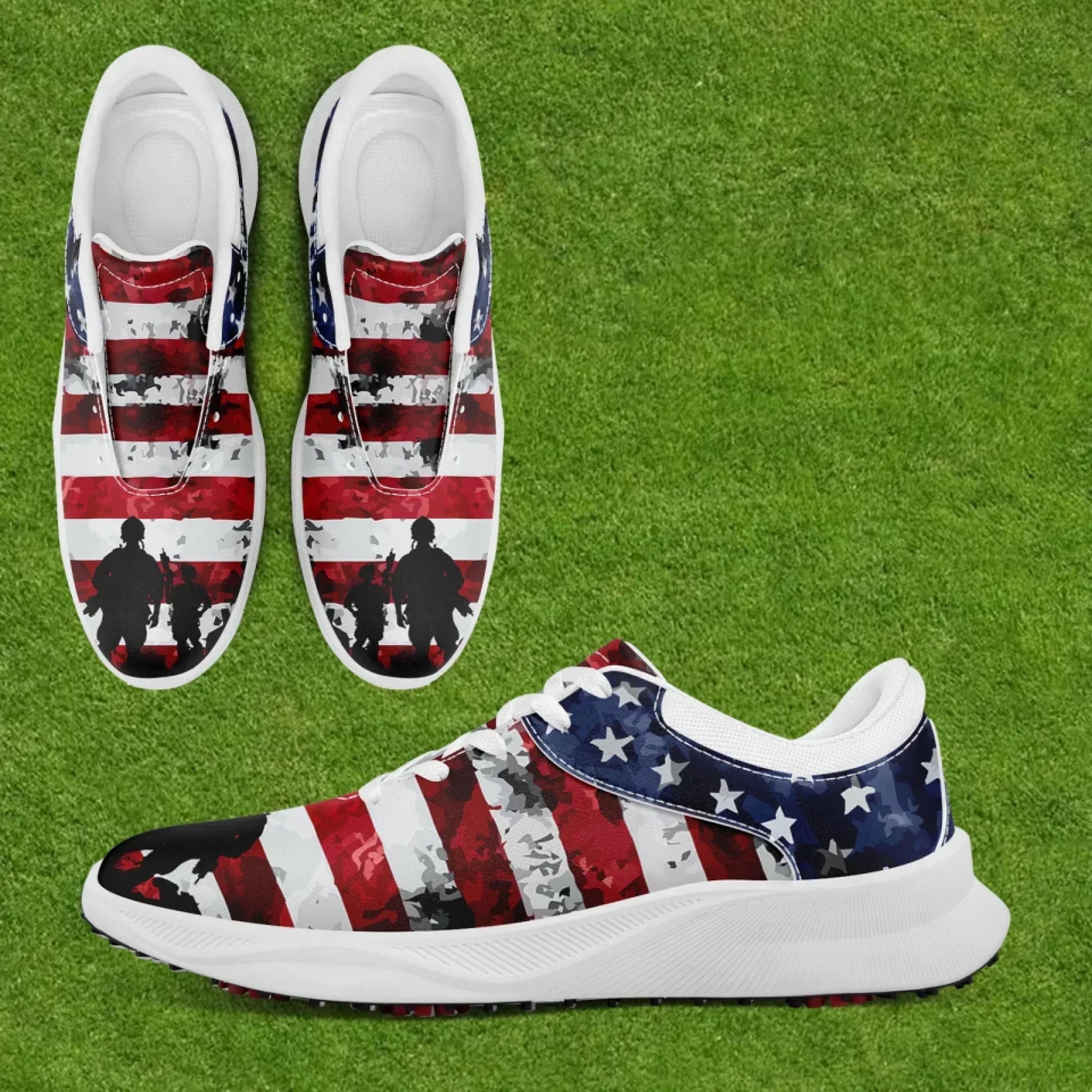 Personalized US Flag Sneakers, Custom Patriotic Shoes, Premium Golf Shoes
