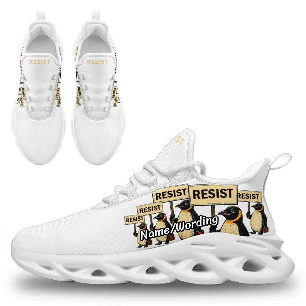 Personalized Gold Penguin Sneakers, Custom Lightweight Shoes, Resist Penguin Shoes