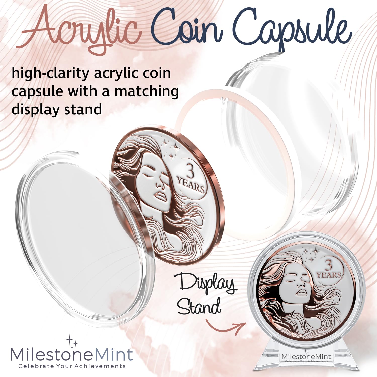 Woman's Serenity Token Sobriety Coin Gift Set Rose Gold