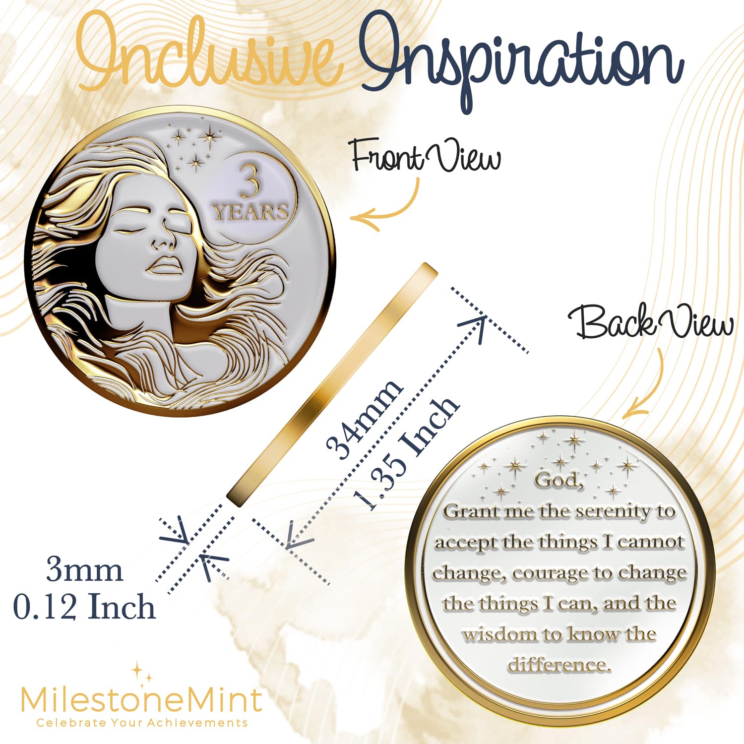 Woman's Serenity Token Sobriety Coin Gift Set - Gold