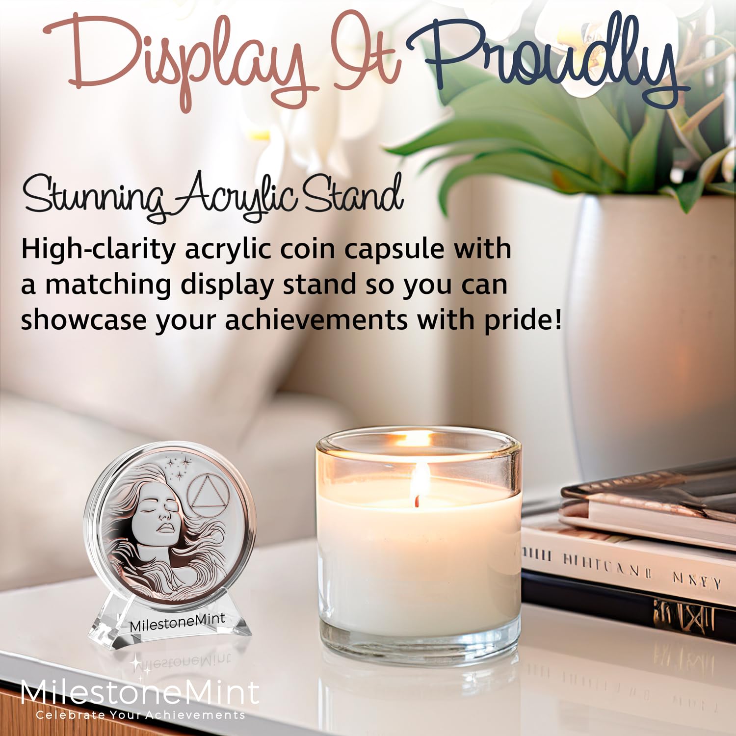 Woman's Serenity Token Sobriety Coin Gift Set Rose Gold