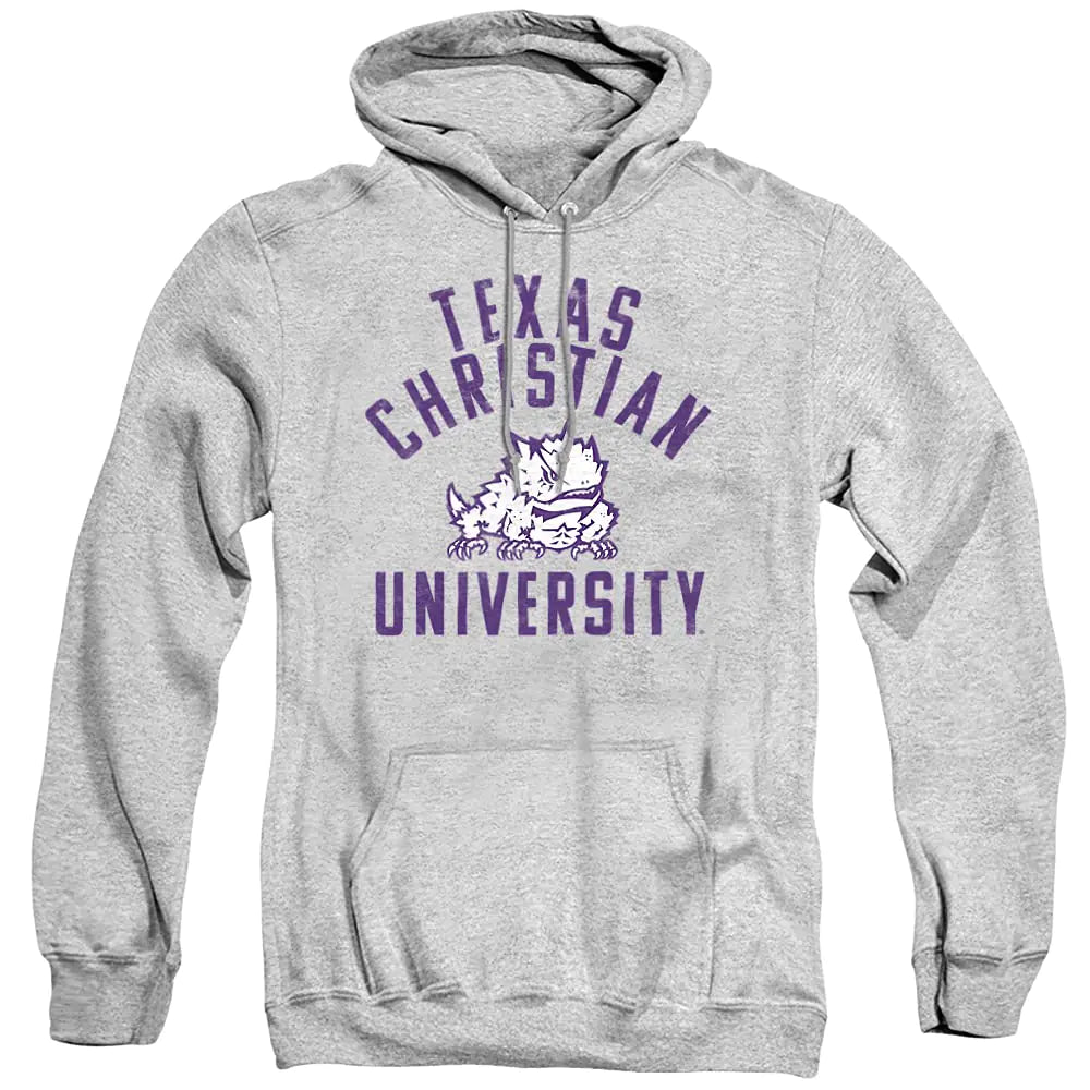 Texas Christian University Official Horned Frogs Logo Unisex Adult Pull-Over Hoodie TCU Horned Frogs Athletic Heather Small