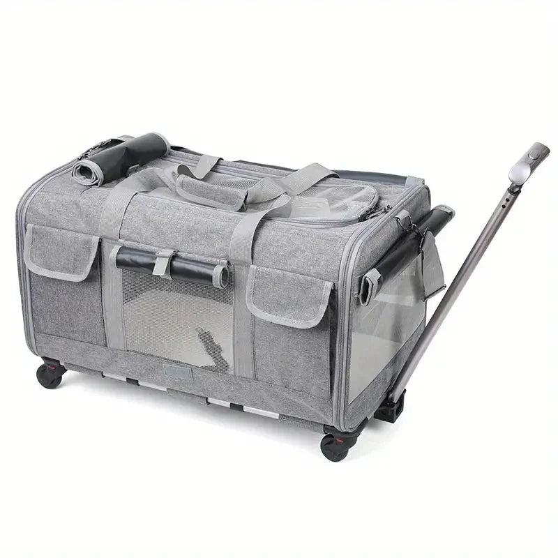Extra Large Foldable Pet Trolley Carrier - Detachable Dog & Cat Travel Bag, 44 x 60 x 39 cm (17.3 x 23.6 x 15.4 in)