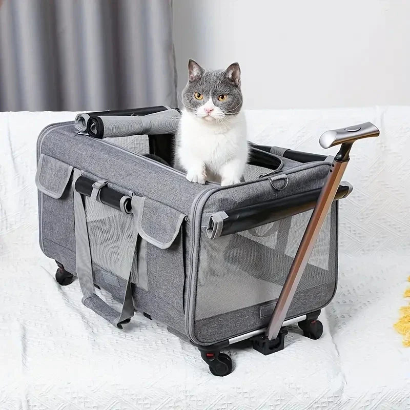 Extra Large Foldable Pet Trolley Carrier - Detachable Dog & Cat Travel Bag, 44 x 60 x 39 cm (17.3 x 23.6 x 15.4 in)