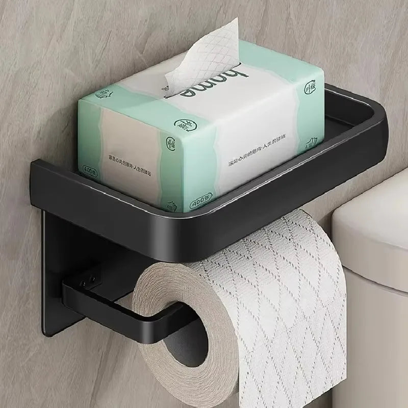 Wall-Mounted Toilet Paper Holder with Shelf - Aluminum Alloy Rustproof Bathroom Roll Holder