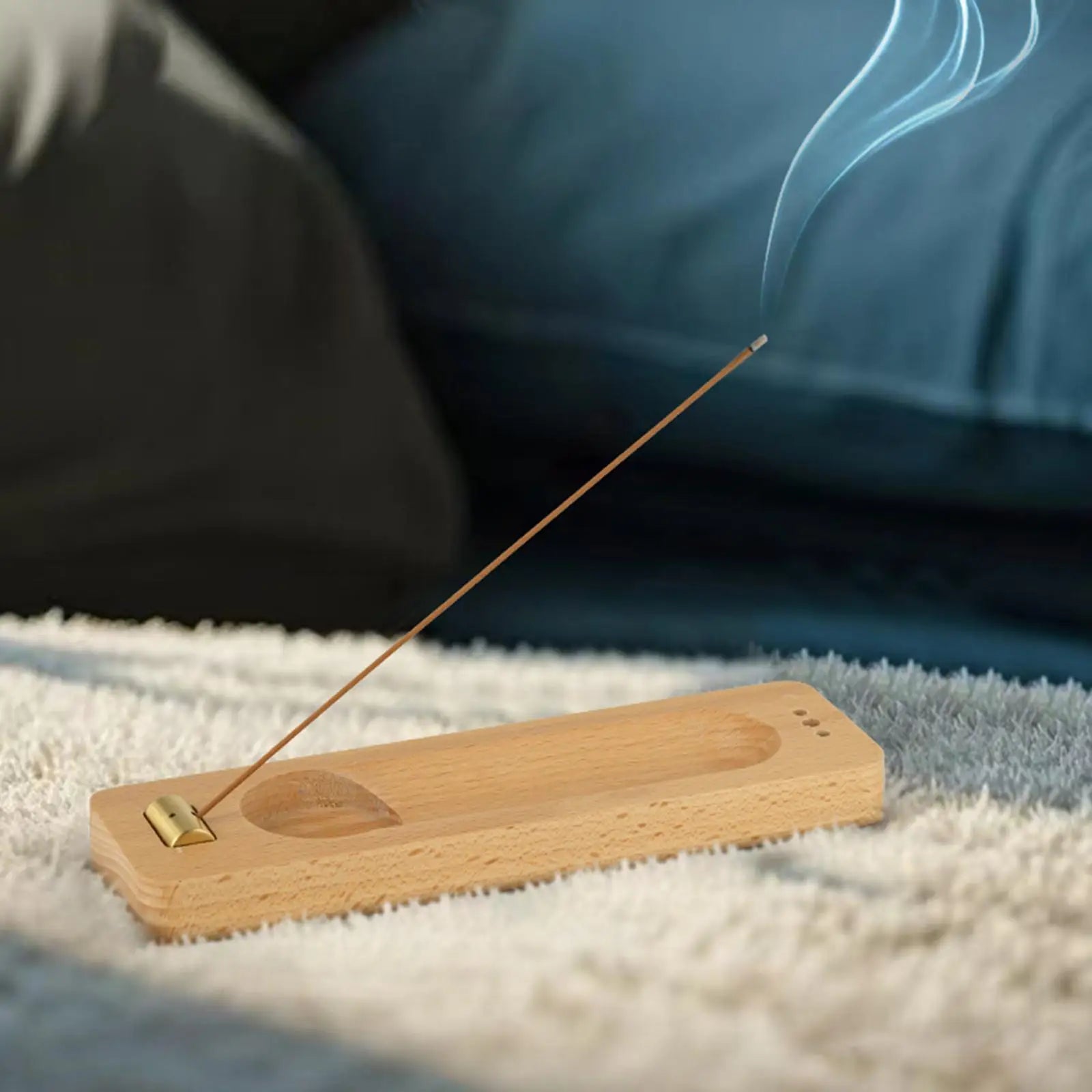 Palo Santo and Incense Holder - Wooden & Metal Desktop Burner for Sage, Incense Sticks & Candles, Tabletop Centerpiece for Meditation & Home Decor